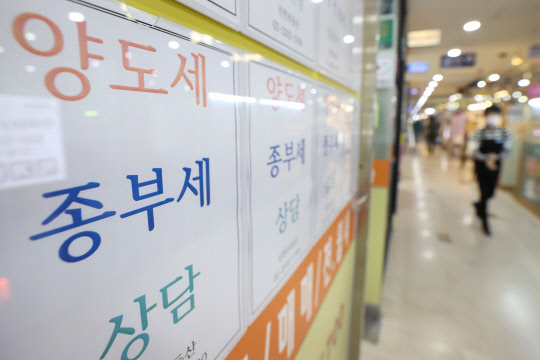 정부가 1세대 1주택 보유세 부담을 2020년 수준으로 추가 완화하는 방안을 추진한다. 사진은 23일 서울의 부동산 중개업소 안내문. 연합뉴스